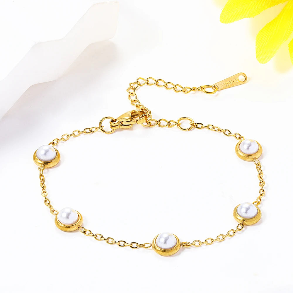 4pc minimalist high-end pearl women's necklace earrings titanium steel versatile bracelet personalized women's jewelry set