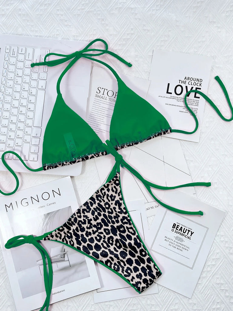 Women’s 2025 Leopard Micro Bikini – Brazilian Thong Halter Lace‑Up Swimsuit, Sexy Two‑Piece BeachwearSexy Leopard Micro Bikini 2025 Women Swimsuit Female Swimwear Thong Bikinis Set Brazilian Halter Beach Wear Lace Up Bathing Suit