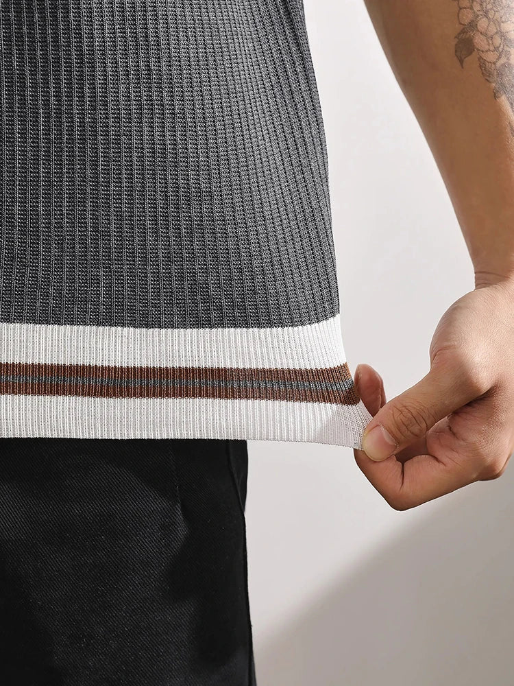 Slim‑Fit Elastic Knit T‑Shirt