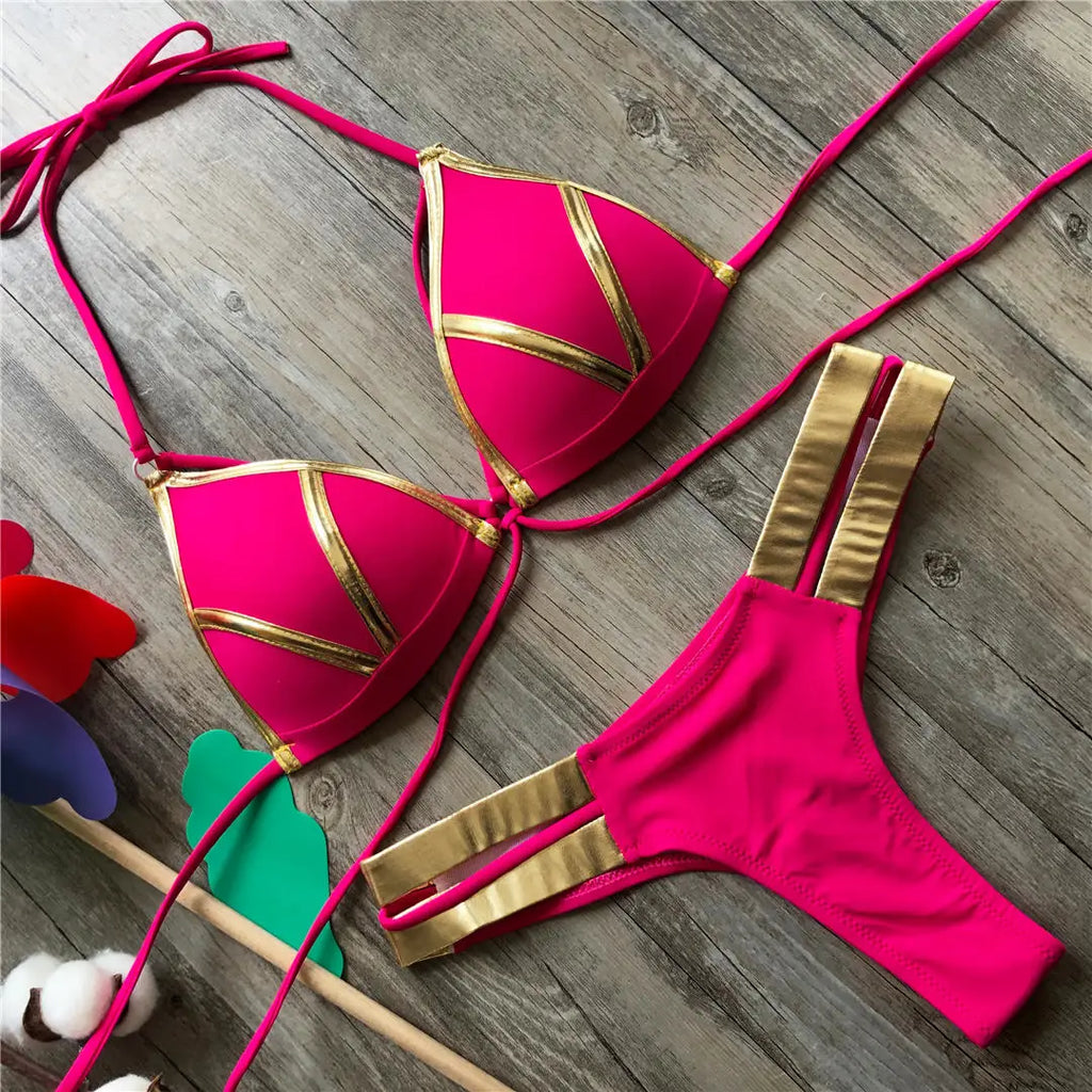 Women’s Push‑Up Bikini Set V2154 – 7‑Color Two‑Piece Swimsuit with Bra Cup & High‑Fit Bottoms (S–XL)