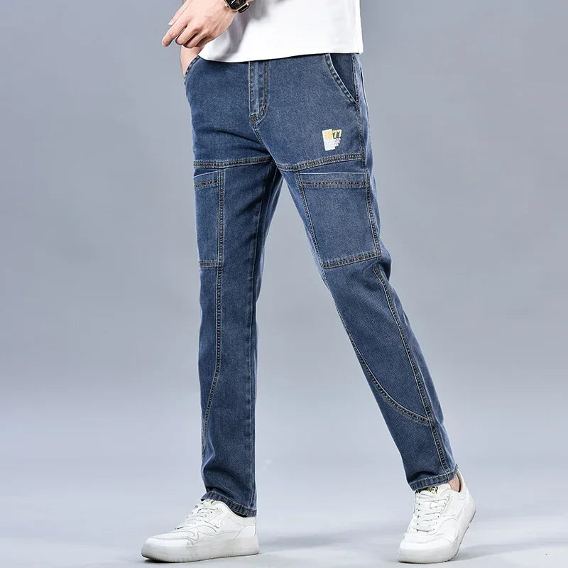 Multi‑Pocket Stretch Denim Jeans