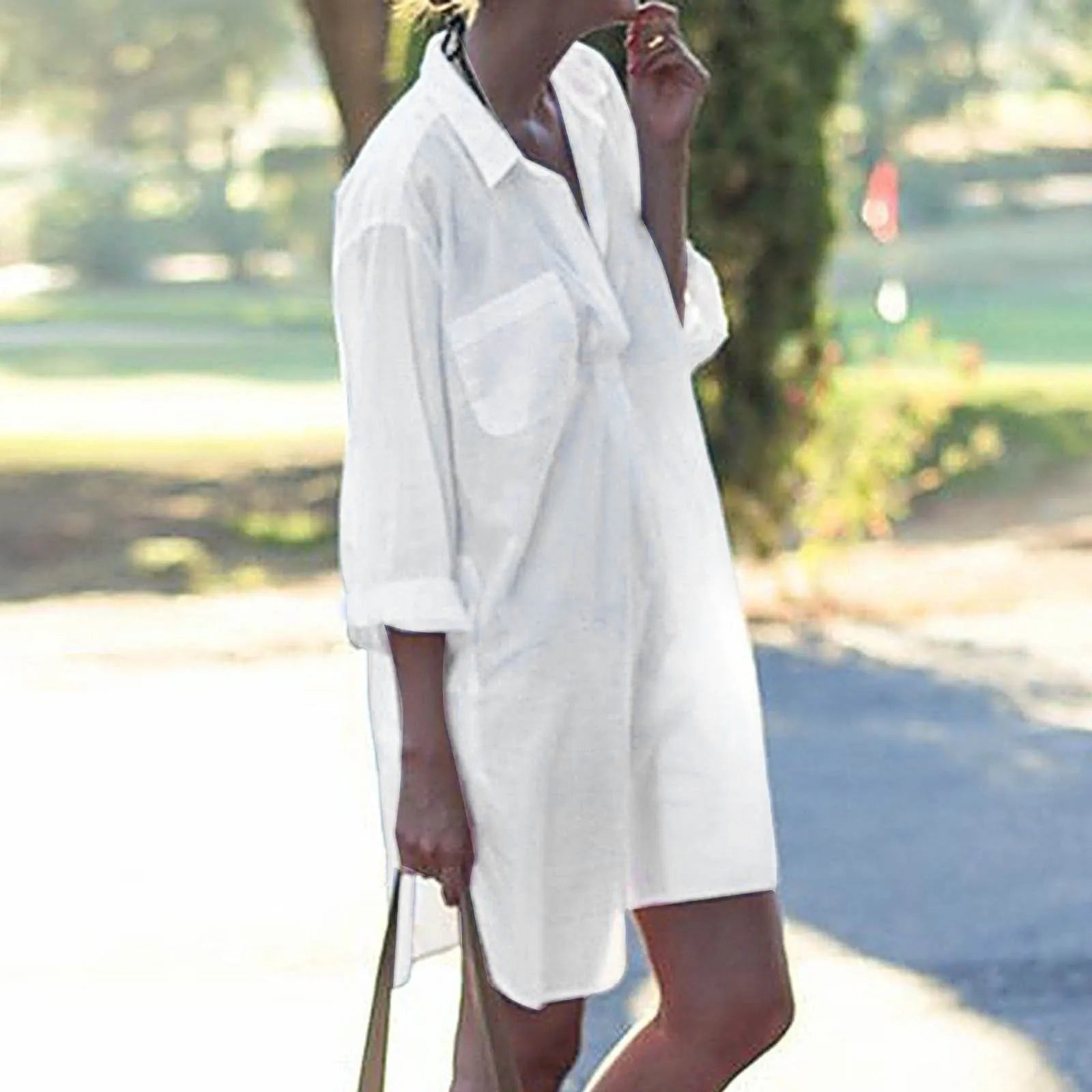 Solid Batwing Sleeve Beach Cover‑Up