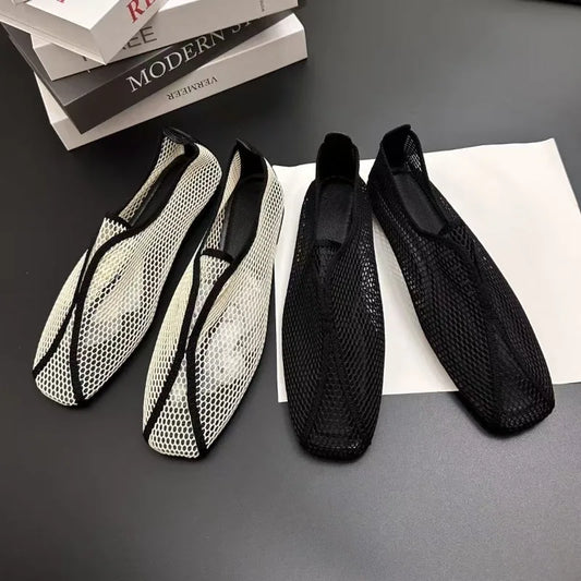 Hollowed-out Mesh Sandals for Women - Summer One-Piece Square-Toe Flat Mary Jane Sandals