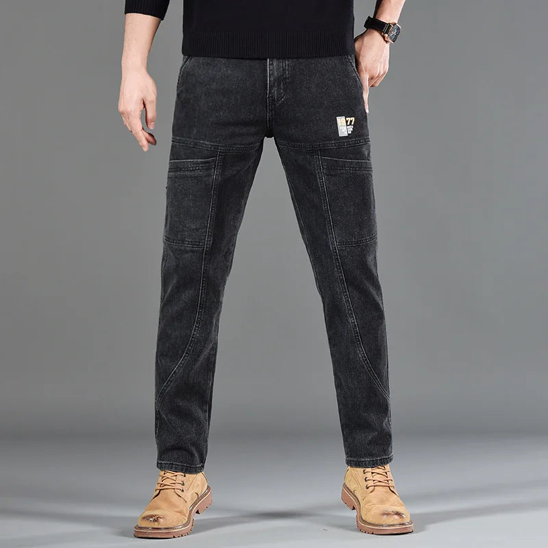 Six‑Pocket Fashion Print Jeans