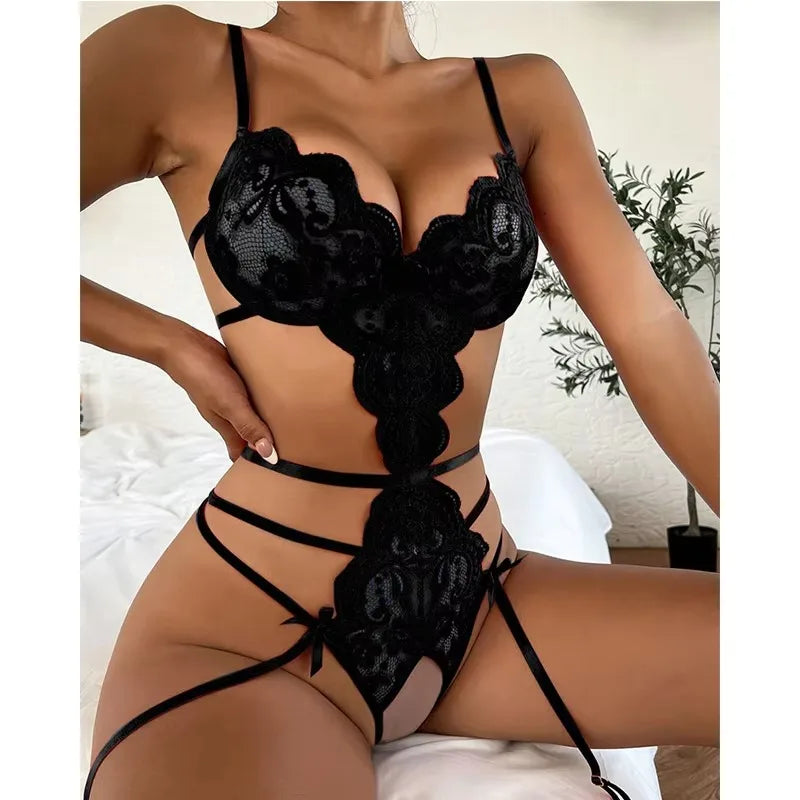 Lace Push‑Up Bra & Garter Lingerie Set