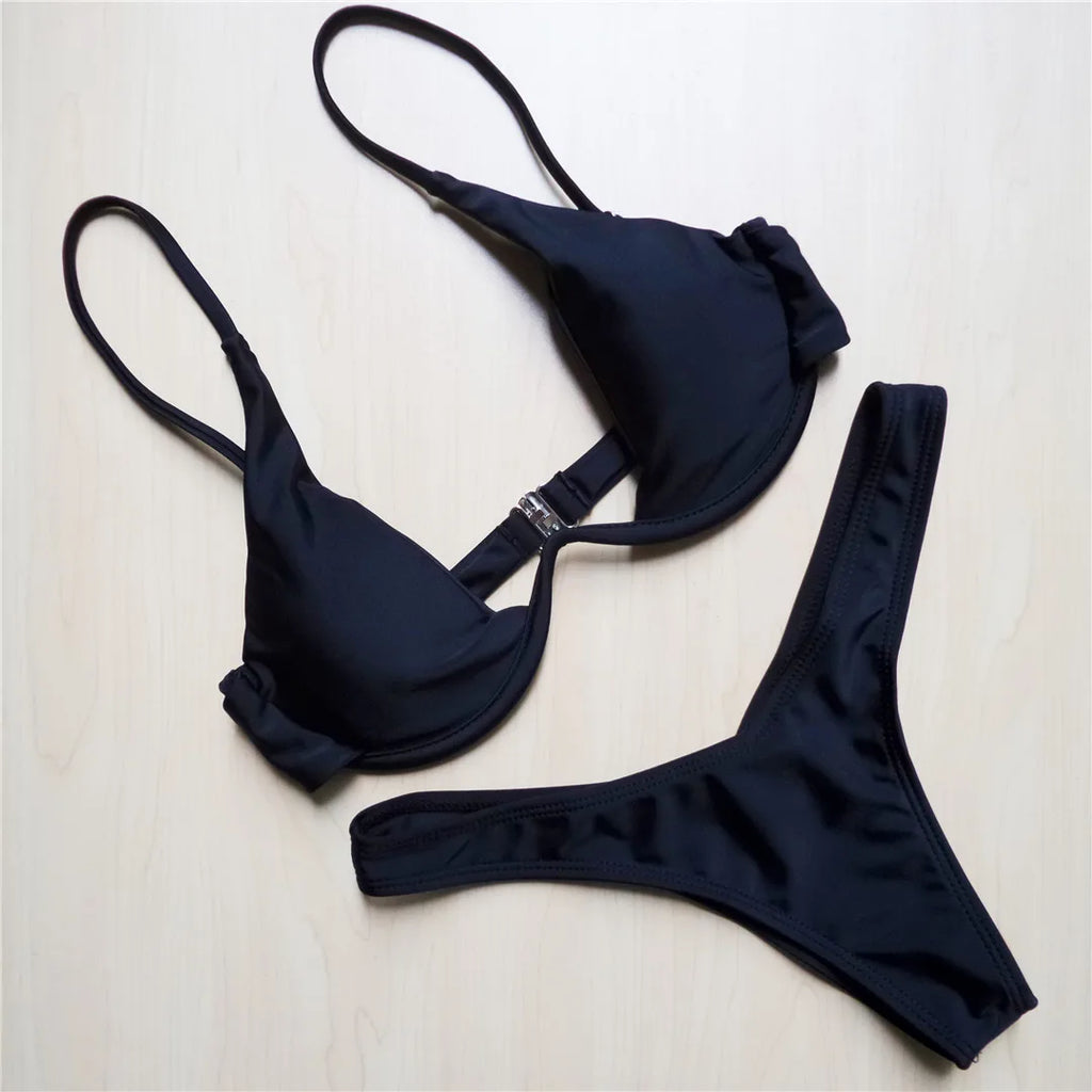 Women’s V‑Bar Underwire Bikini – V‑Shape Wire Two‑Piece Swimsuit S–XL (V439)
