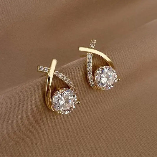 925 Silver Needle Korean Fashion Zircon Geometric Earrings For Women Jewelry 2026 Trending Luxury Crystal Cross Stud Earrings