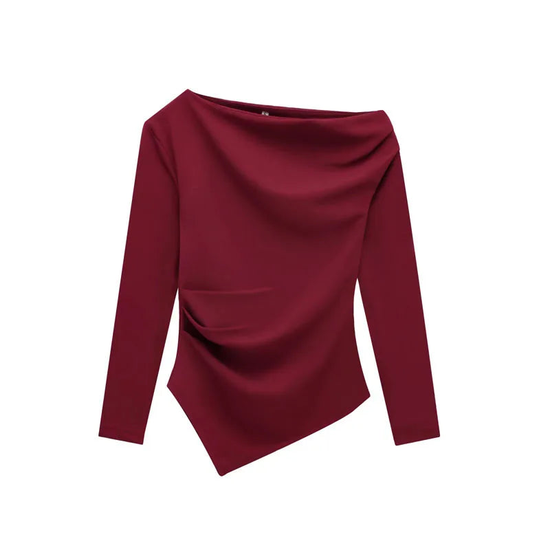 Women’s One‑Shoulder Asymmetrical Long‑Sleeve Y2K Top – HXAO Off‑Shoulder Summer T‑Shirt