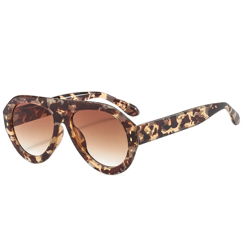 SO&EI Ins Popular Fashion Pilot Sunglasses Women Shades UV400 Retro Rivets Decoration Gradient Trending Men Round Sun Glasses
