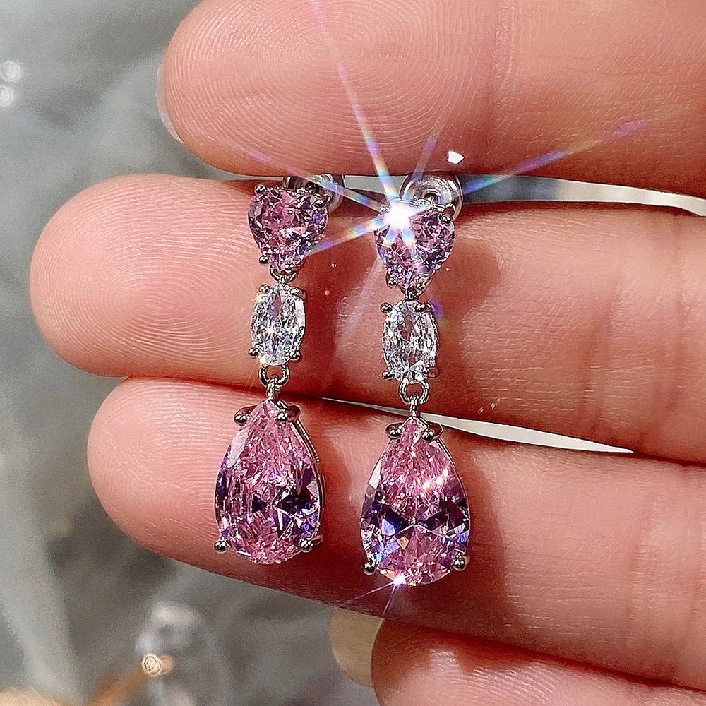 2025 New Arrivals Fashion Luxury silver color korean Zircon Stud Pink Earing Earrings For Women Girl Party Gift Jewelry Z7