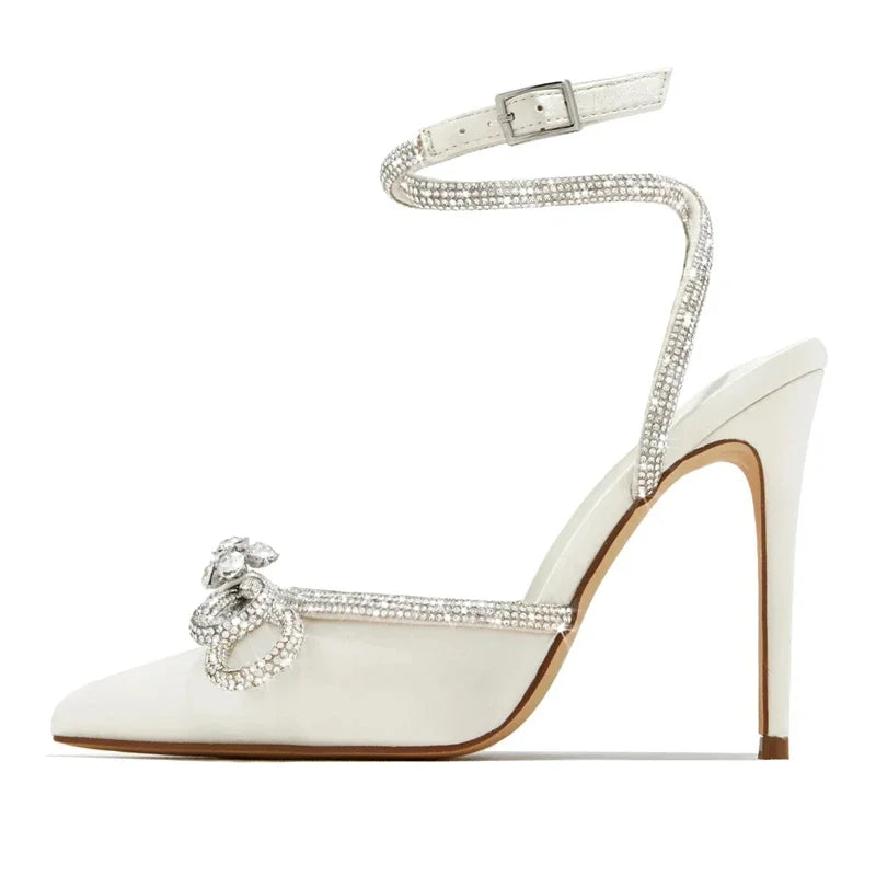 Eilyken Designer Butterfly-knot Crystal Buckle Strap Women Pumps Street Style Elegant Thin High Heels Stripper Prom Shoes