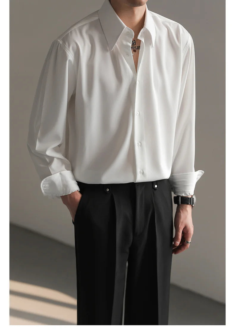 Korean Loose Ice‑Silk Shirt