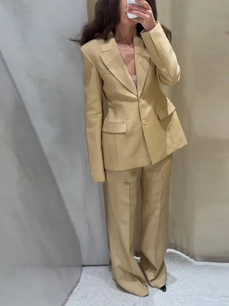 Casual Lapel Single Breasted Coats Straight Long Pants Sets Elegant Solid Suit Jackets Set for Women 2025 New Office Lady Suits