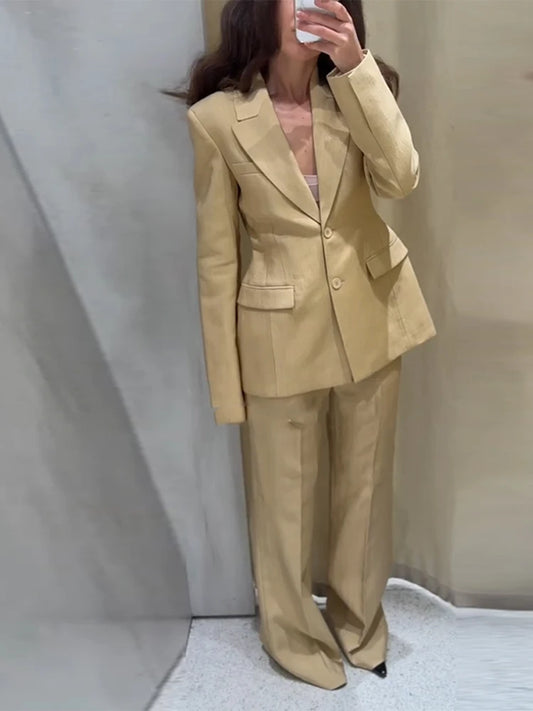 Casual Lapel Single Breasted Coats Straight Long Pants Sets Elegant Solid Suit Jackets Set for Women 2025 New Office Lady Suits