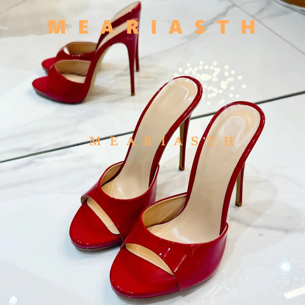 Red Patent Leather High‑Heel Mules for Women
