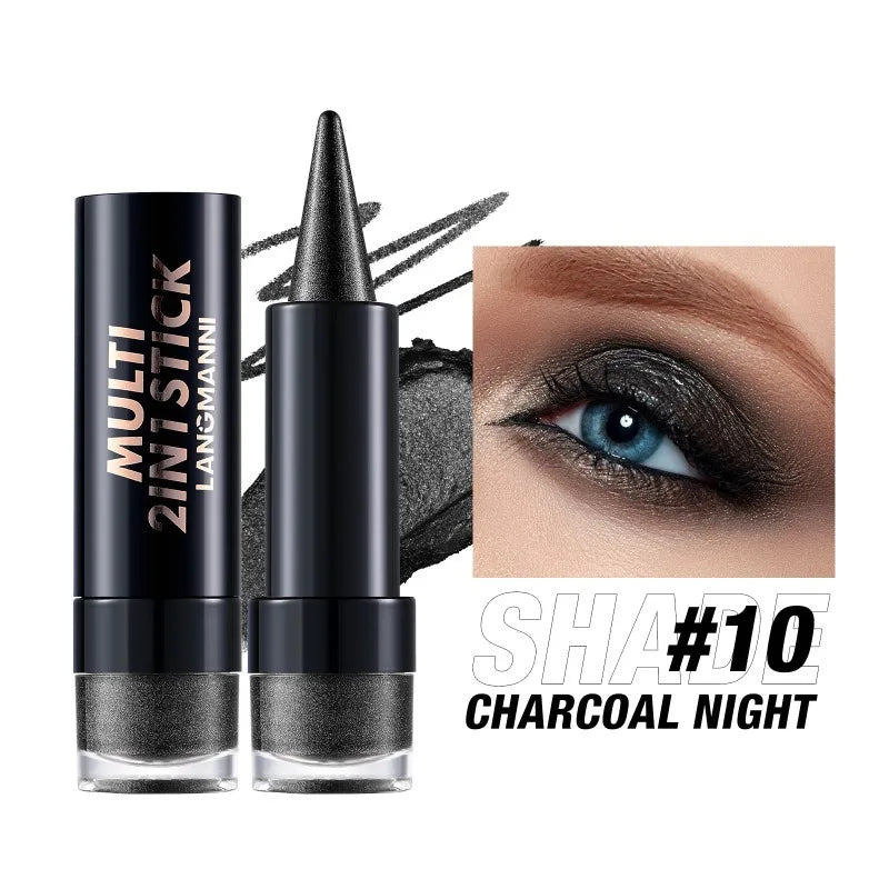 NEW 2 IN 1 Pearlescent Eye Shadow Pen Pointed Eyeliner Stick Caramel Brown Black Eyeshadow Makeup Silky Smooth Lasting Eyeshadow
