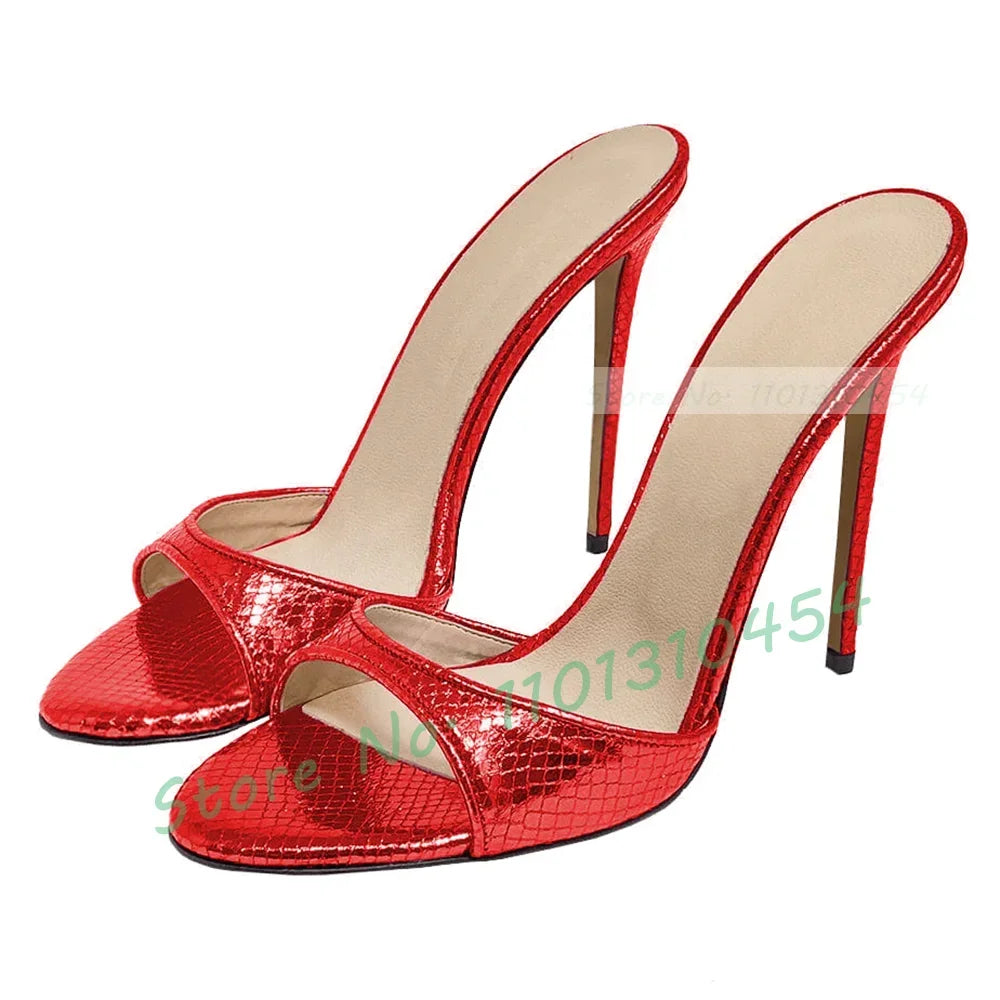 Snake‑Print Open‑Toe Stiletto Slides
