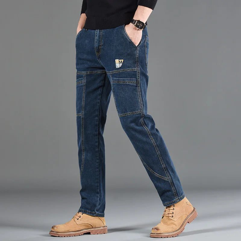 Six‑Pocket Fashion Print Jeans