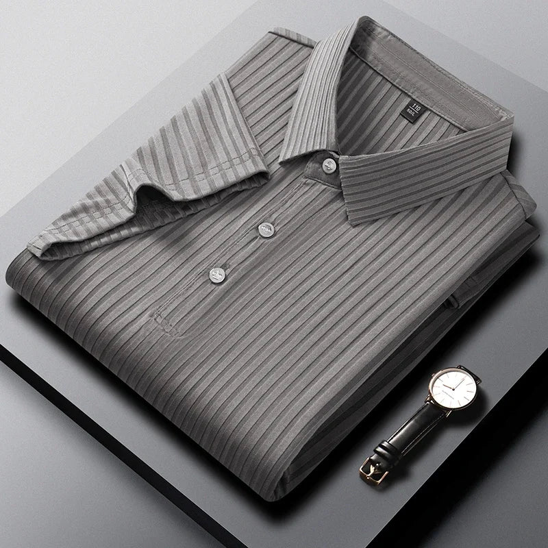 Striped Short‑Sleeve Polo Shirt