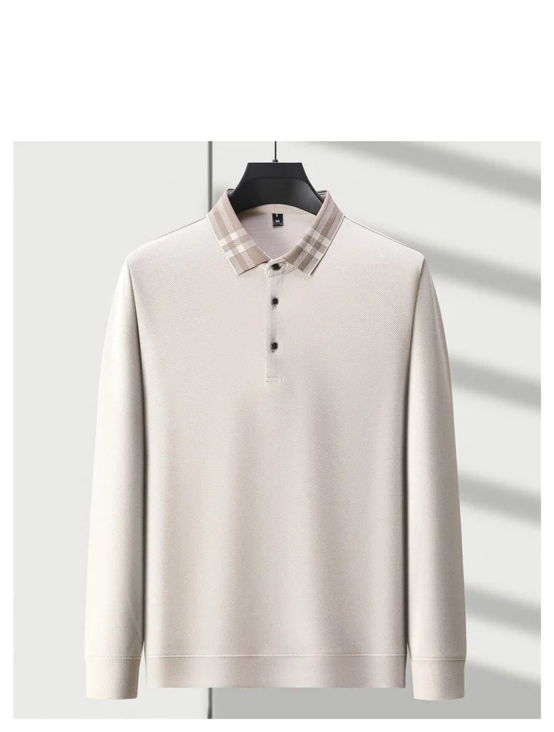 Men’s Light‑Luxury Long‑Sleeve Striped Polo Shirt
