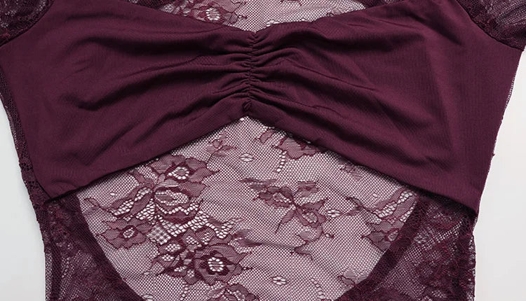 CNYISHE Lace Patchwork Backless O Neck Women Dresses Fashion Sheer Long Sleeve Sheath Outfits Hollow Out Female Hip Wrap Bodycon