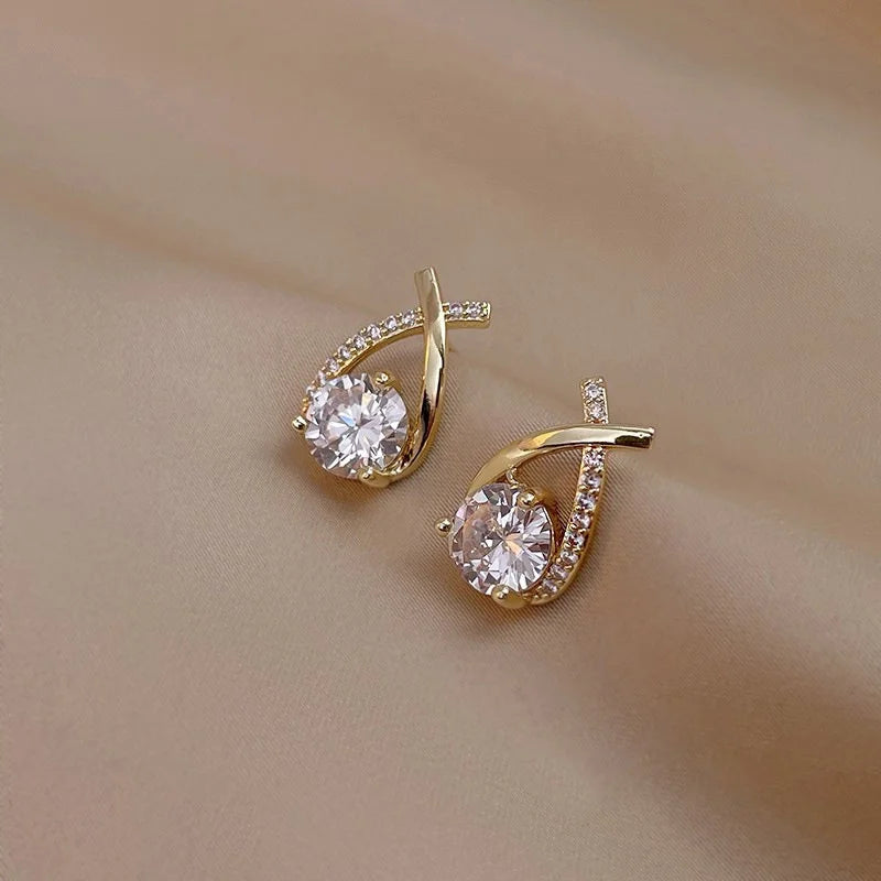SKEDS Fashion Cross Stud Earrings For Women Girls Korean Style Elegant Crystal Jewelry Ear Rings Fishtail Lady Earrings Gift