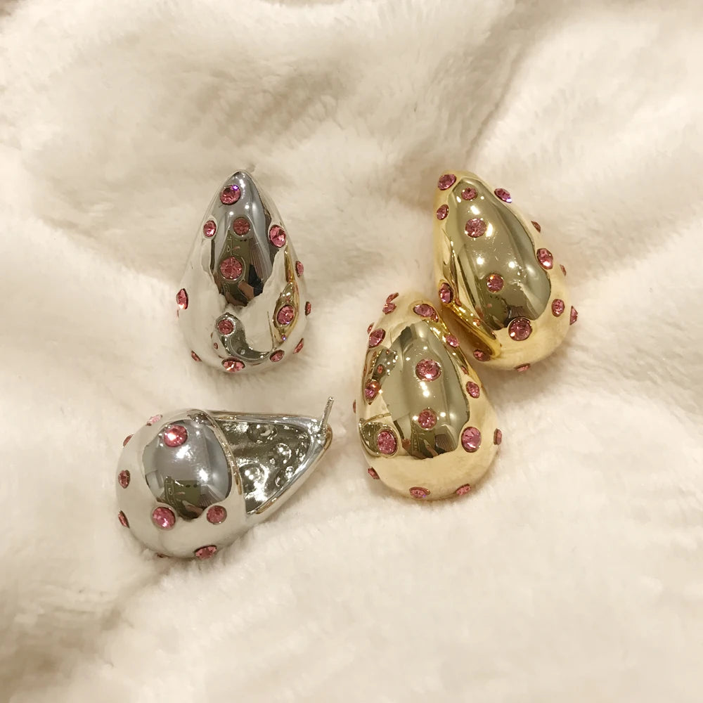 Waterproof 18K PVD Gold Teardrop Stud Earrings — Stainless Steel Inlay Bead Elegant Drop Earrings for Women