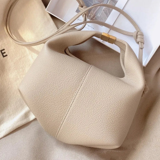 2025 new cowhide bento bag light luxury women's bag small luxury lychee grain hand-held crossbody bag
