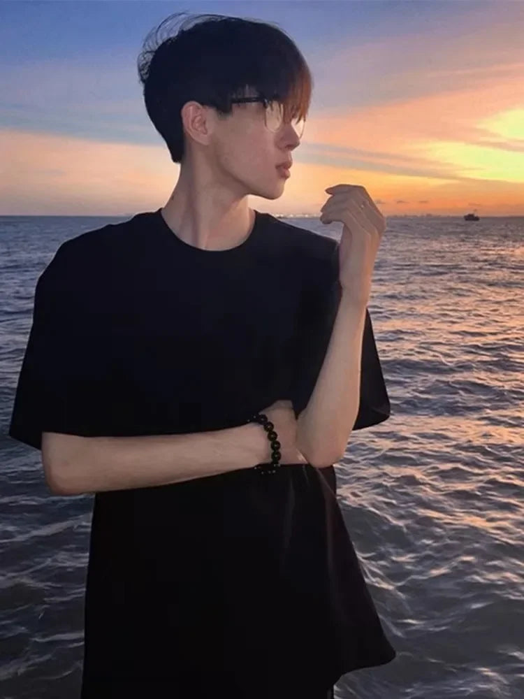 Heavyweight Pure Cotton Oversized T‑Shirt – Tianqing Color Unisex Summer Loose‑Fit Streetwear Tee