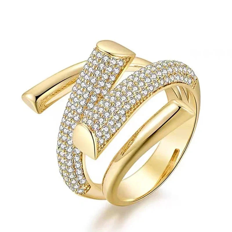 Cubic Zirconia Geometric Open Ring – Fashion Irregular Unisex Hip Hop Accessory