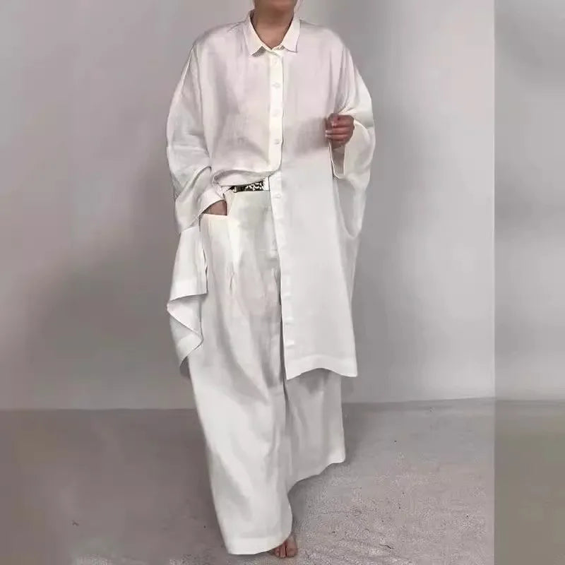 Casual Ladies Long Sleeve Single Breasted Straight Wide Leg Sets Fashion Women Set Elegant Solid 2 Piece 2025 New Pants Sets