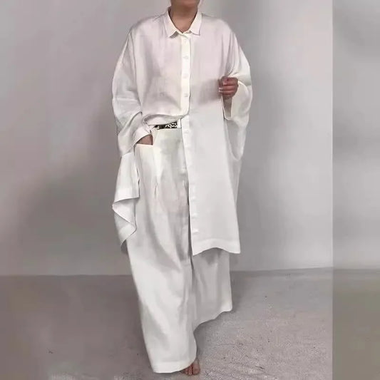 Casual Ladies Long Sleeve Single Breasted Straight Wide Leg Sets Fashion Women Set Elegant Solid 2 Piece 2025 New Pants Sets