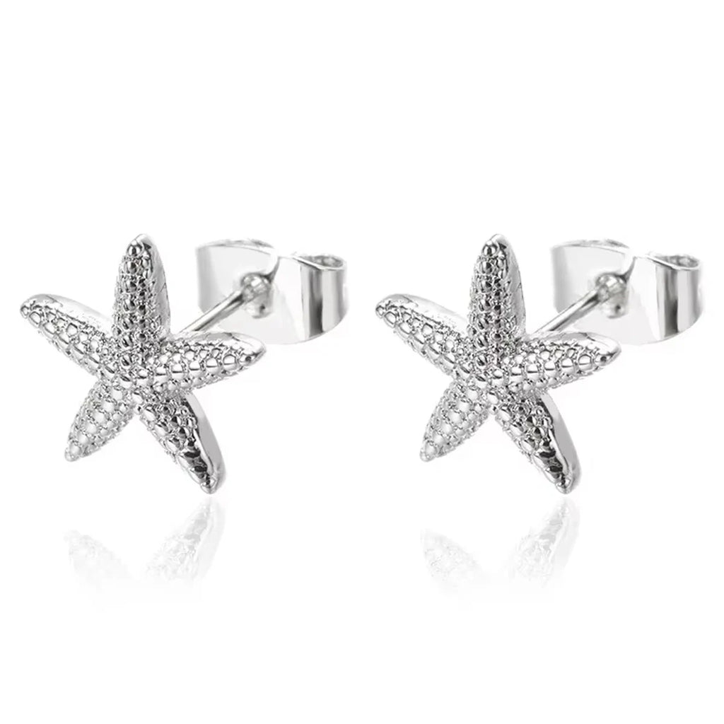Vintage Summer Starfish Stainless Steel Stud Earrings For Women Simple Star Shell Earrings Stud Ocean Party Jewelry Gift