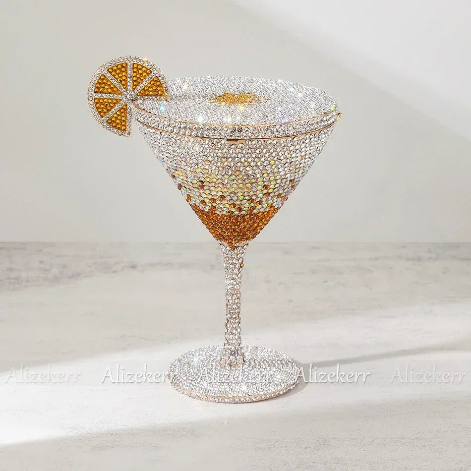Alizekerr Goblet Shaped Crystal Evening Bags Women 2024 Gorgeous Sparkling Diamond Lemon Metal Purses And Handbags Wedding Party