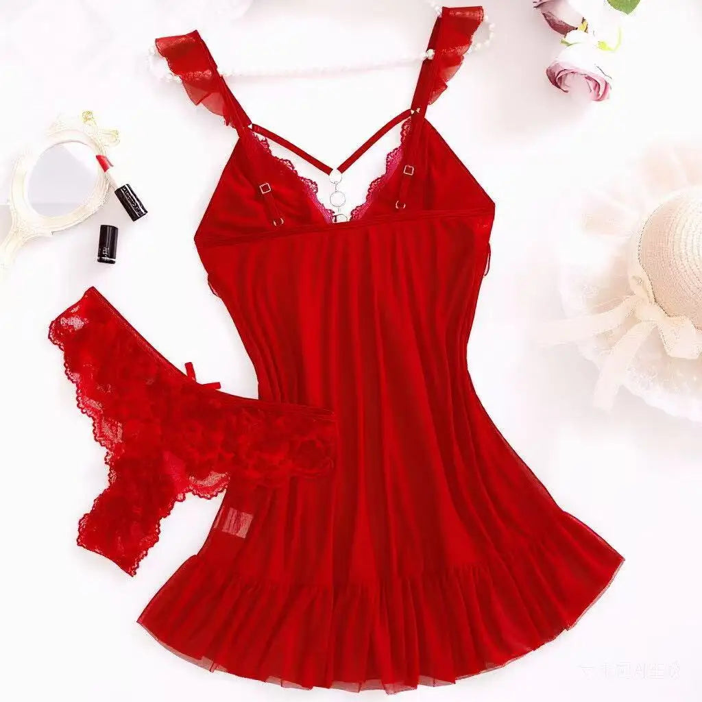 Red lace lingerie set