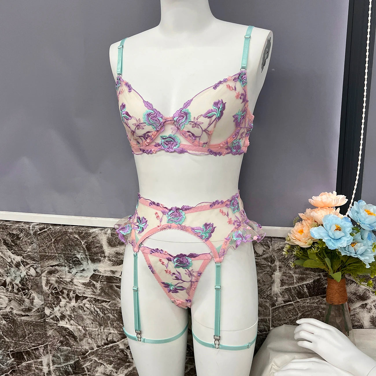 Ellolace Fairy Lingerie Floral Transparent Underwear Ruffle Garter Intimate Delicate Underwear Beautiful See Through Outfits