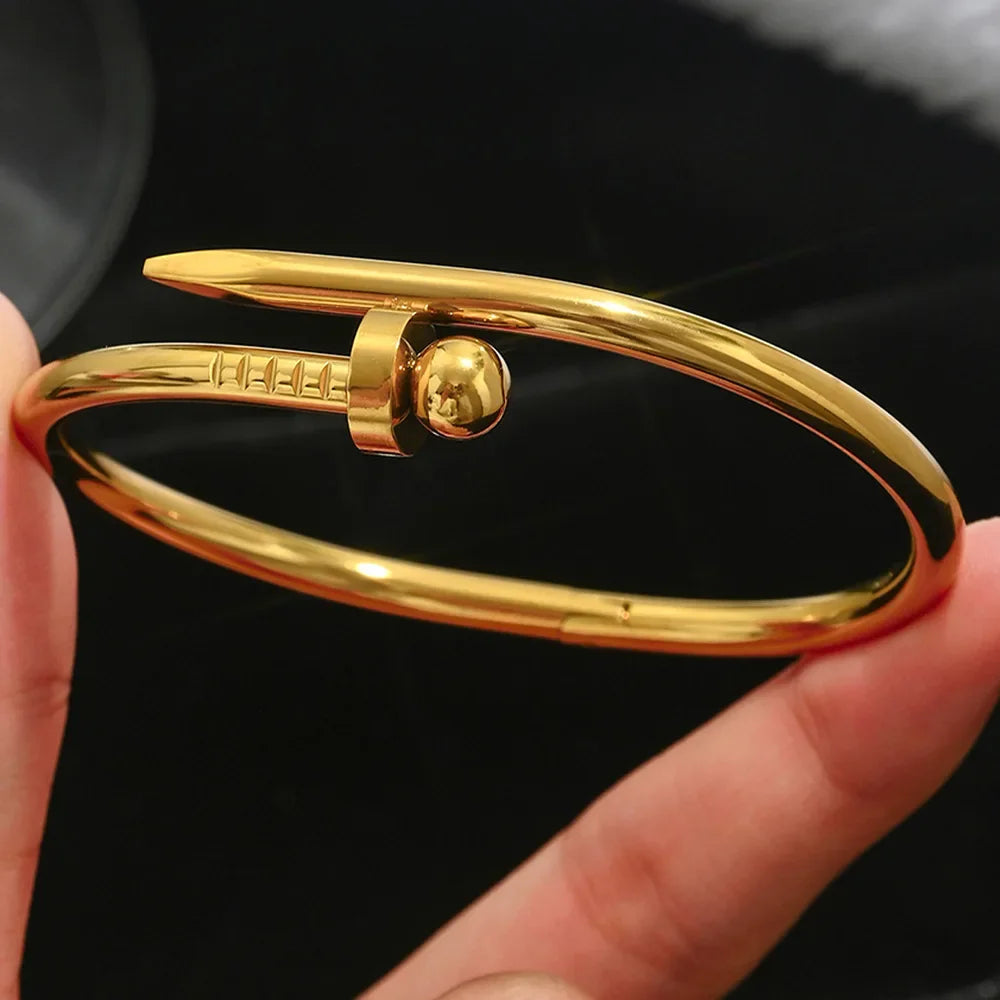 Waterproof Stainless Steel Bangle Lucky Clover Women's Gold Plated Bracelets with Flowers Design Luxury Jewelry Gift