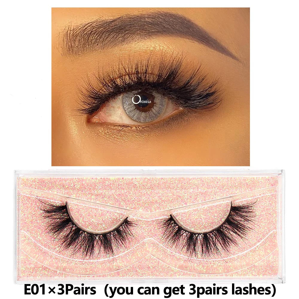FOXESJI 3Pairs 3D Mink Lashes Fluffy Wispy Soft Corss Mink Fake Eyelashes Reusable Lash Extension Thick False Eyelashes Makeup
