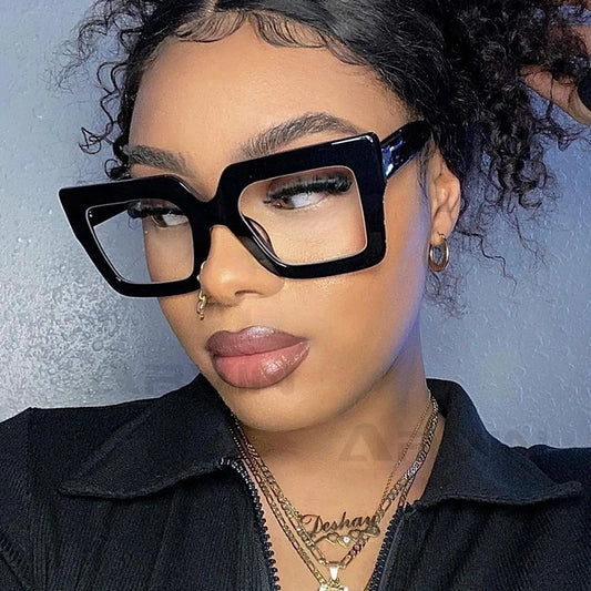 Unique Purple Green Glasses Frame Women New Fashion Oversized Square Computer Eyeglasses Shades Retro Female Clear Lens Eyewear