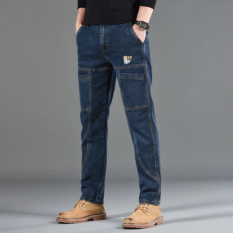 Six‑Pocket Fashion Print Jeans