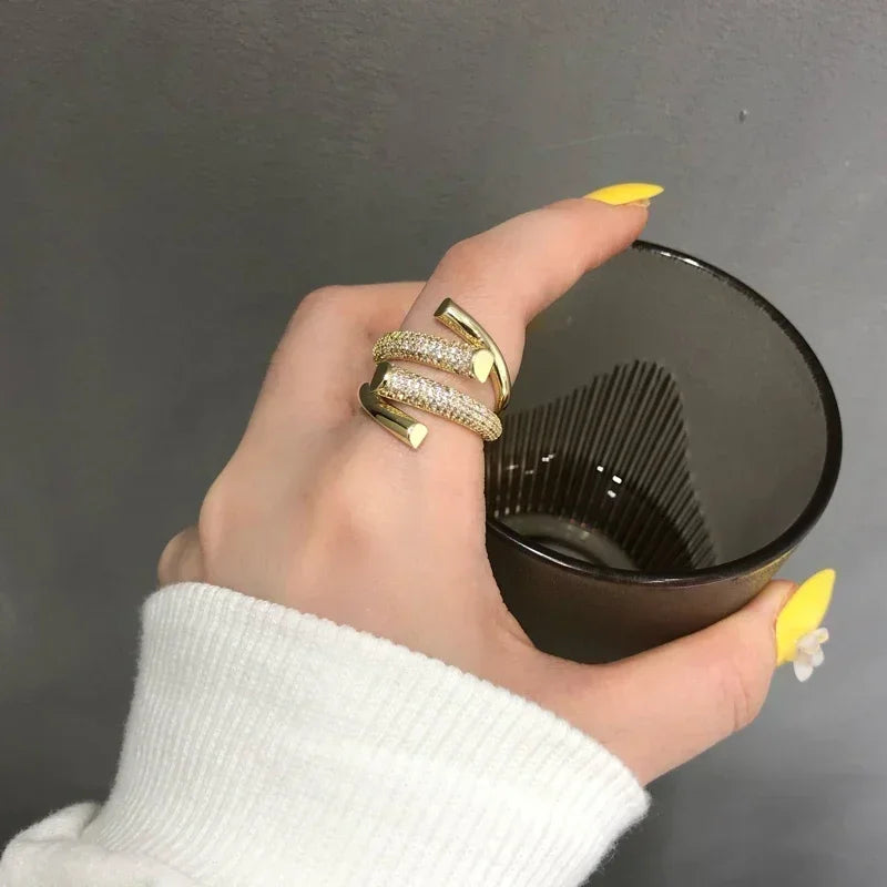 Cubic Zirconia Geometric Open Ring – Fashion Irregular Unisex Hip Hop Accessory
