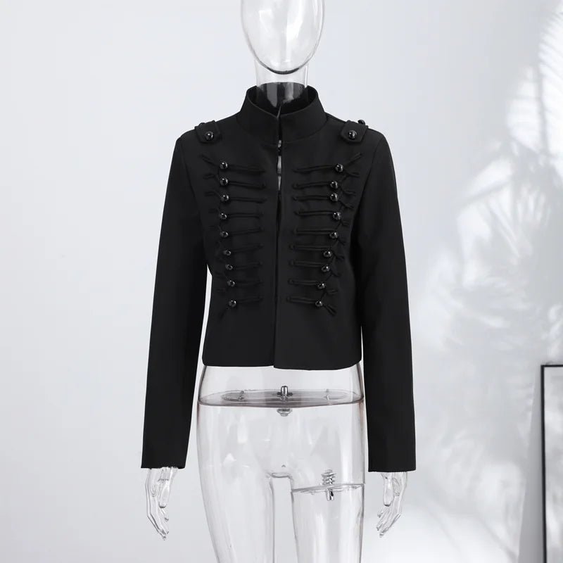 Napoleon Golden Short Jacket Women Vintage Stand Collar Long Sleeve Cropped Jackets 2026 Spring New Lady Outwear High Street