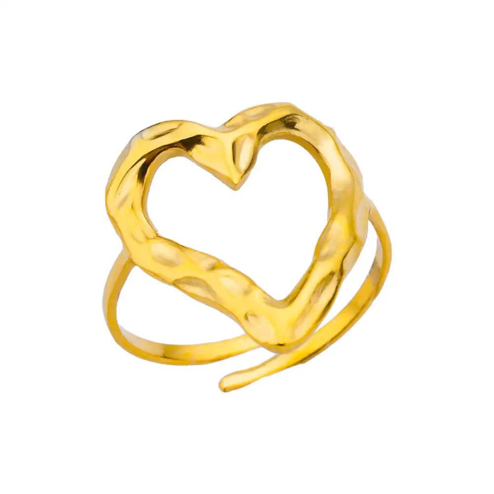 Minimalist Textured Stainless Steel Geometric Rings – Gold Open Adjustable Couple Ring for Women & Men