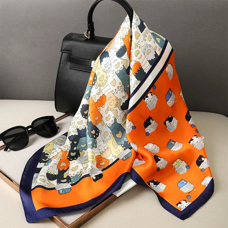 Luxury Brand Square Silk Scarf Women Hairband Design Printed Small Satin Shawls Foulard Neckerchief Female Headbands Bandana