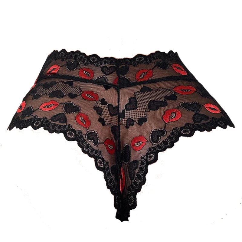 Red Lips Lace Hollow‑Out
