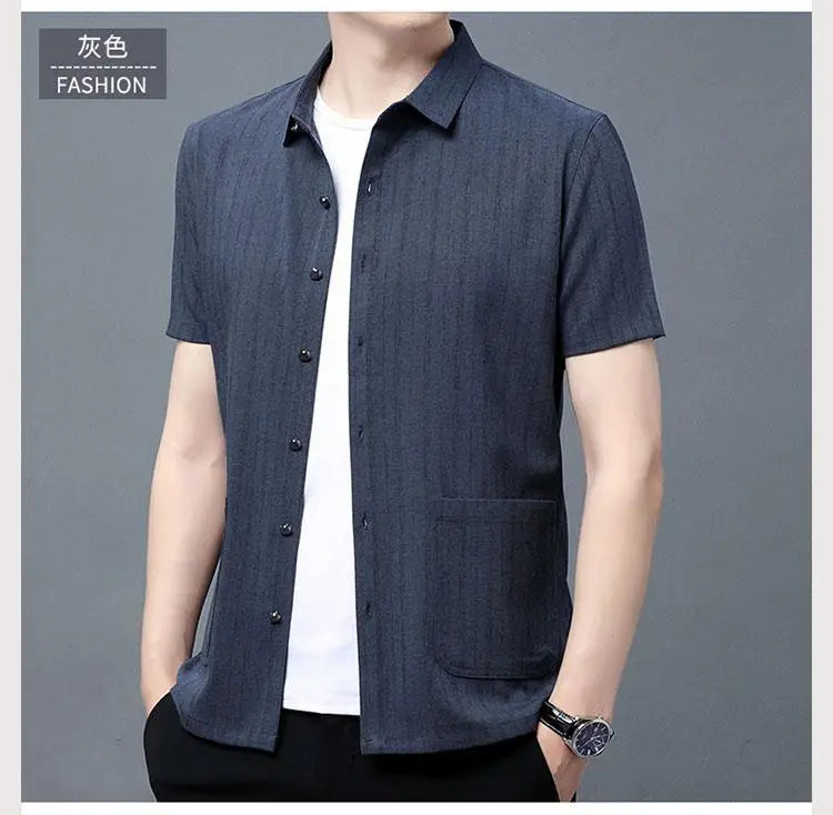 Gray Textured Short‑Sleeve Shirt