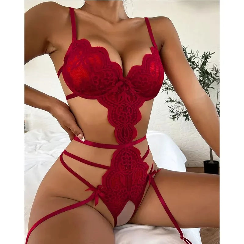 Lace Push‑Up Bra & Garter Lingerie Set