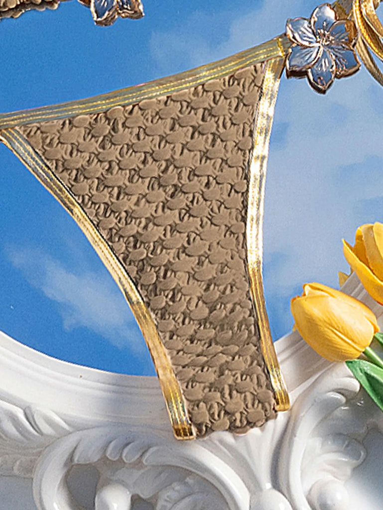 2026 Sexy White & Gold Contrast Bikini — Metal Starfish Push‑Up Triangle Micro Swimsuit for Women