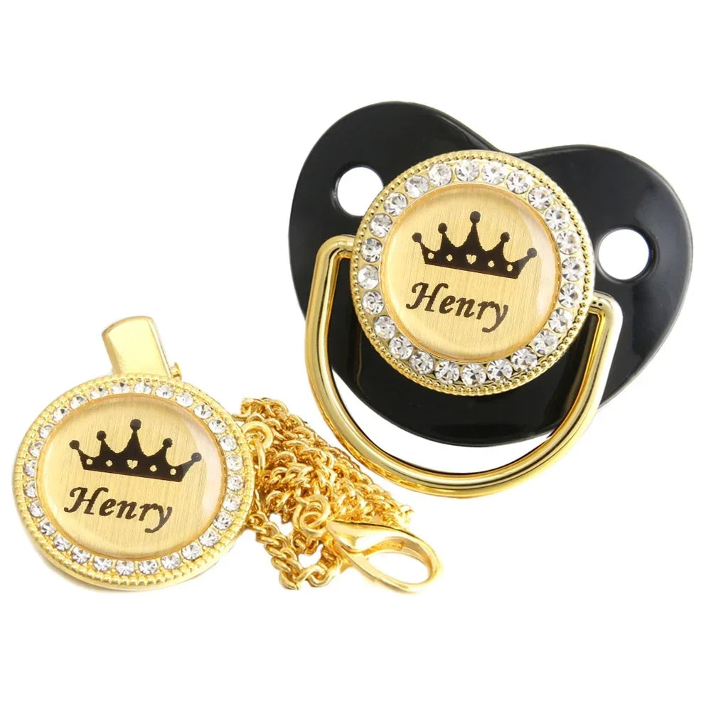 Customized Crown Name Baby Pacifier Dummy With Chain Clip 0-18 Months