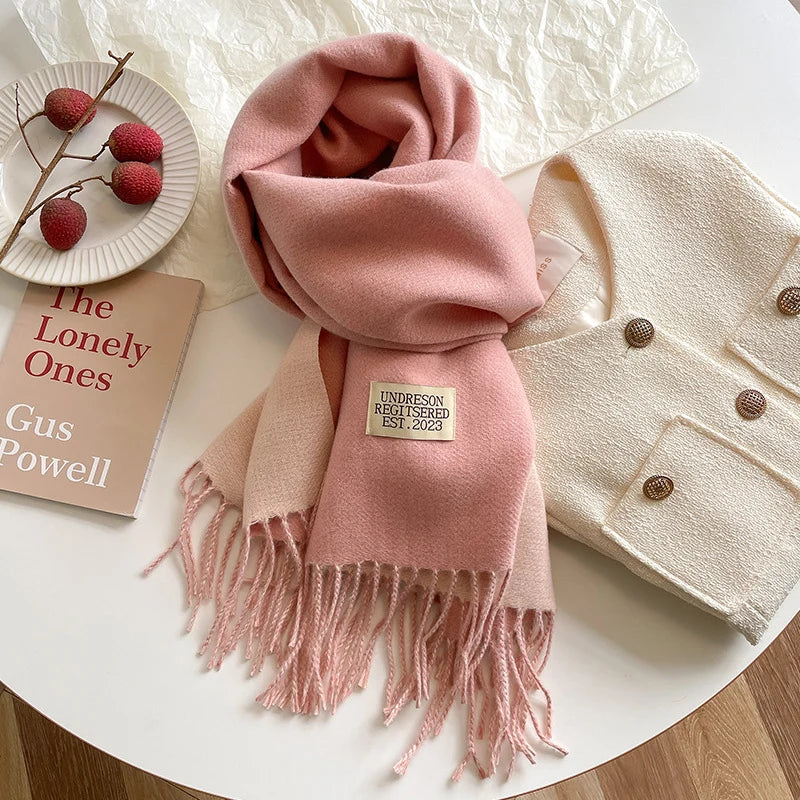 Fashion Solid Cashmere Warm Scarf New Design Pashmina Winter Double Side Diffrent Color Shawl Wraps Bufanda with Tassel Blanket